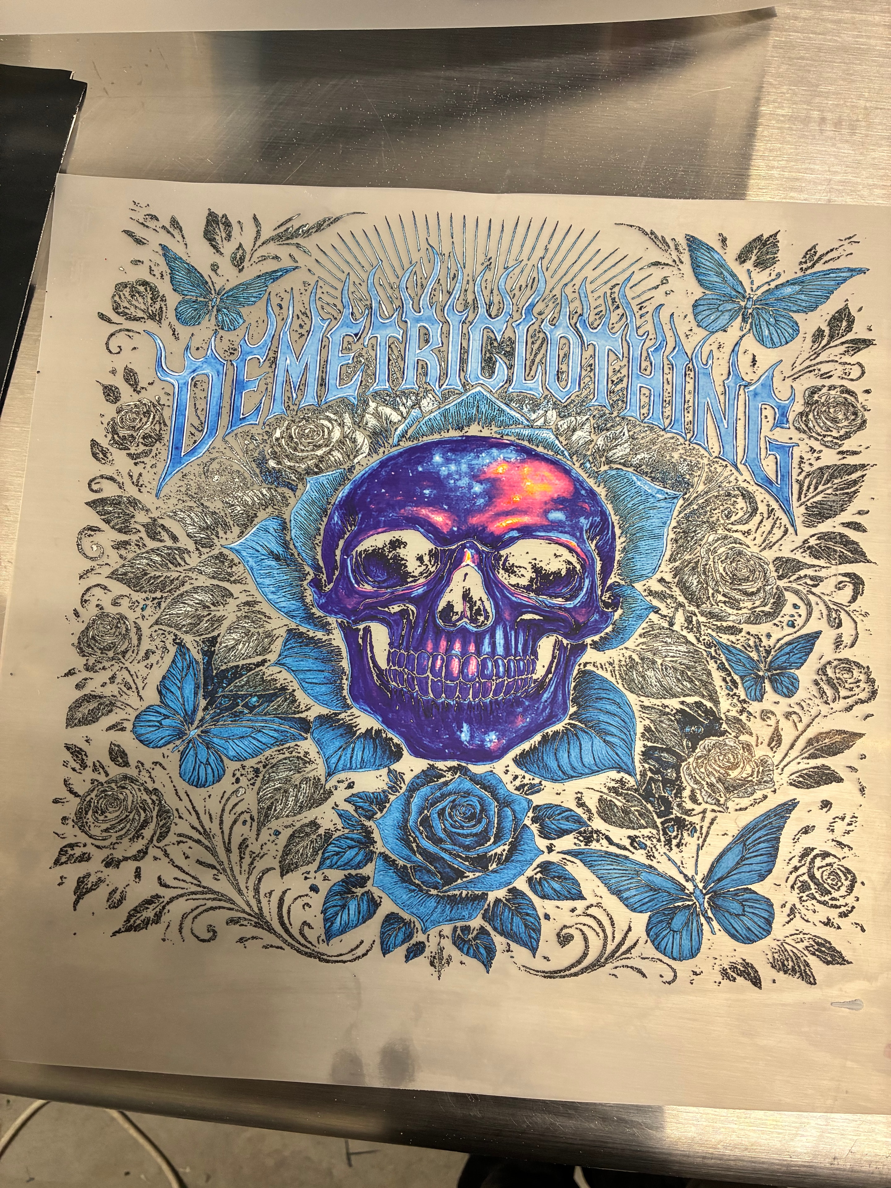 Skull roses butterflies DTF print